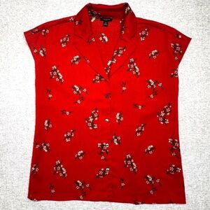 Ann Taylor Factory XS Burnt Orange Asian Cherry Blossom Floral Sleeveless Button